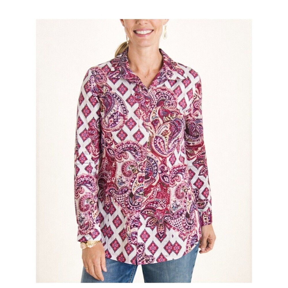 Chico's No-Iron Paisley Top Size 2 (12) Like New
